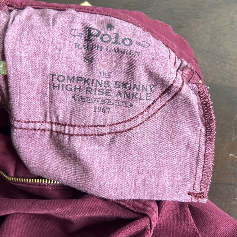 Polo Ralph Lauren Tompkins High-Rise Skinny Ankle Jeans Riella Burgundy Womens - Picture 8 of 10